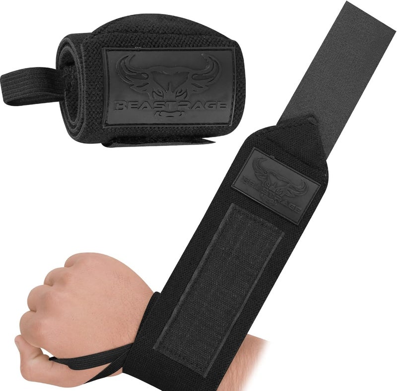 BEAST RAGE Wrist Wraps for Weightlifting - Adjustable Lifting Straps With Thumb Loop for Enhanced Gym Support, Powerlifting, Bodybuilding and Workout - Image 1